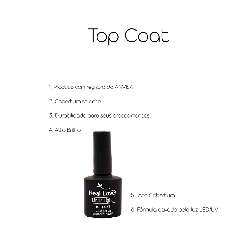 Top Coat Para Unhas Linha Light 8ml   Real Love   Usina Das Unhas