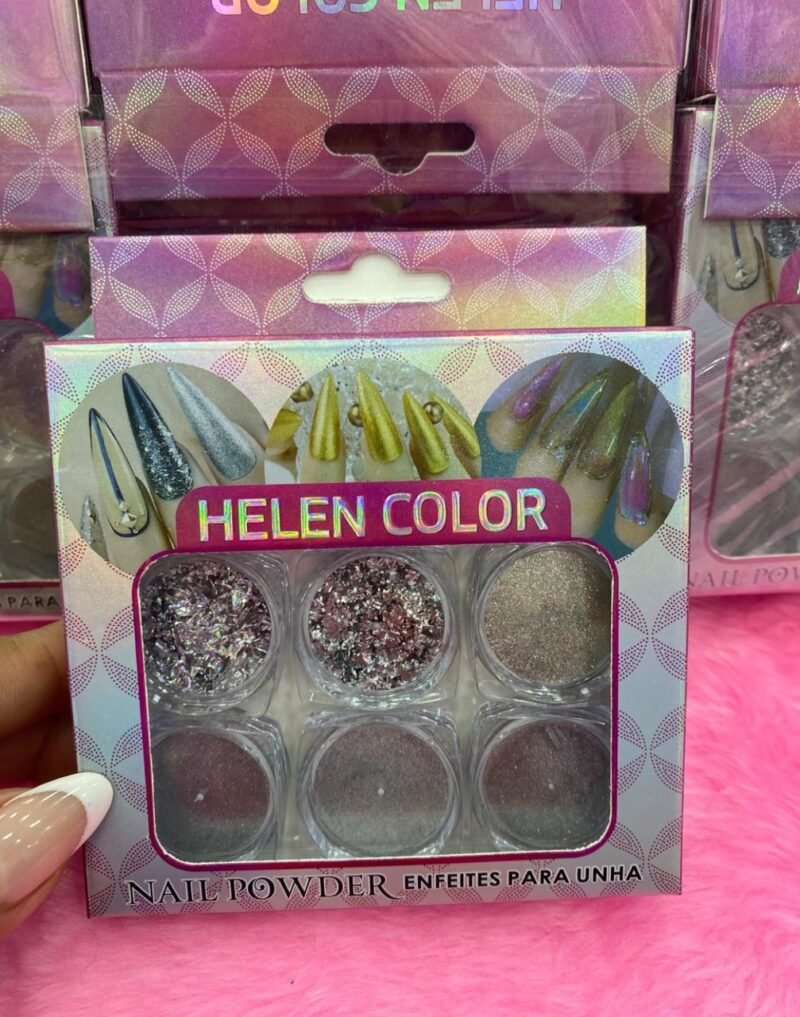 Kit Glitter e Folha de Ouro Prateado Helen Color 6 Unidades