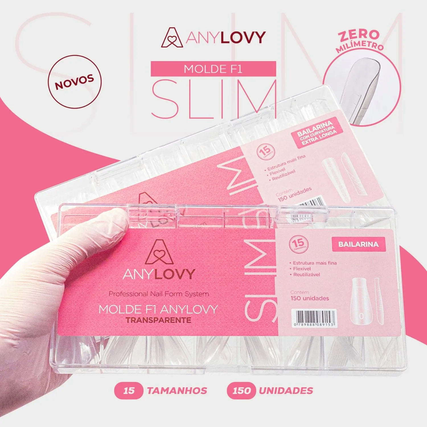 Molde F1 Slim Bailarina Com Curvatura Extra Longa Zero Milímetro 150 Unidades ANYLOVY - Imagem 3