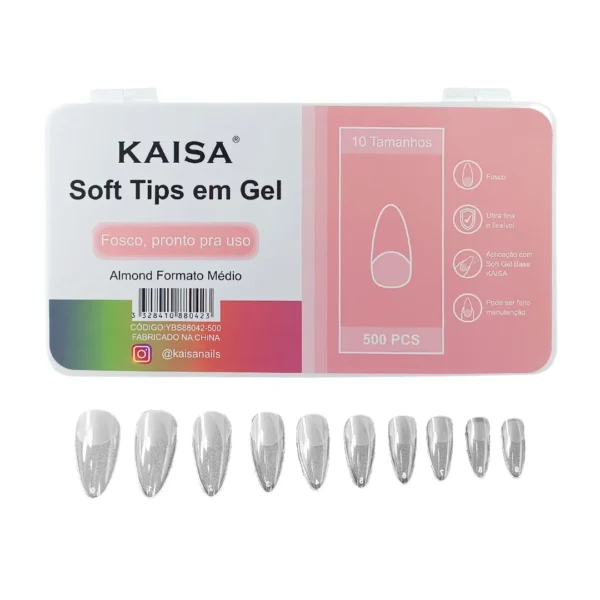 Soft Gel Postiça Almond Transparente Kaisa 500 Unidades